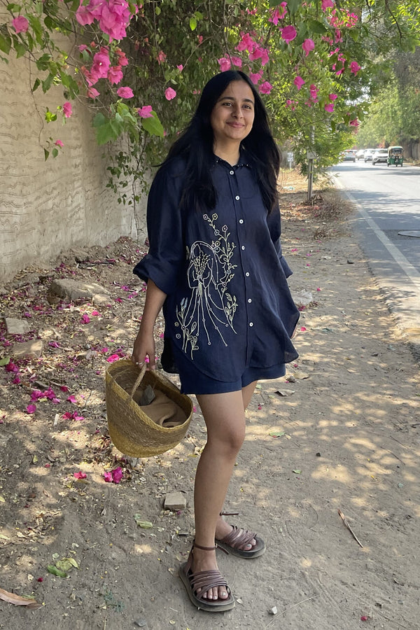 Virgo Linen Shirt - Navy Blue