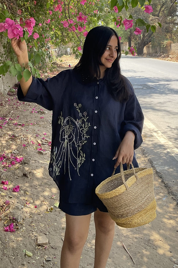 Virgo Linen Shirt - Navy Blue