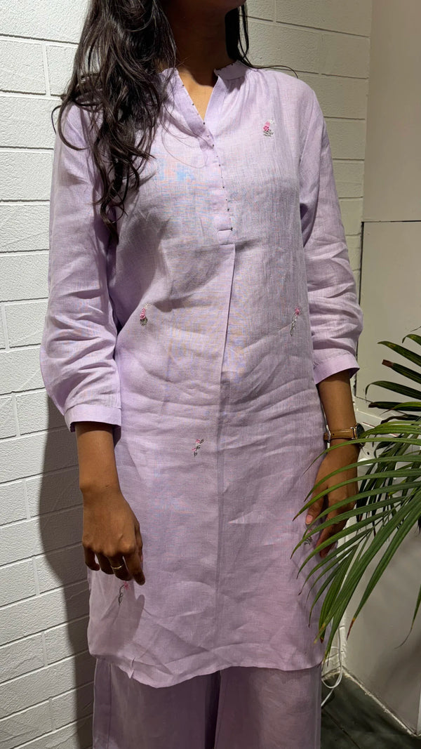 Linen Short Kurta- Lilac