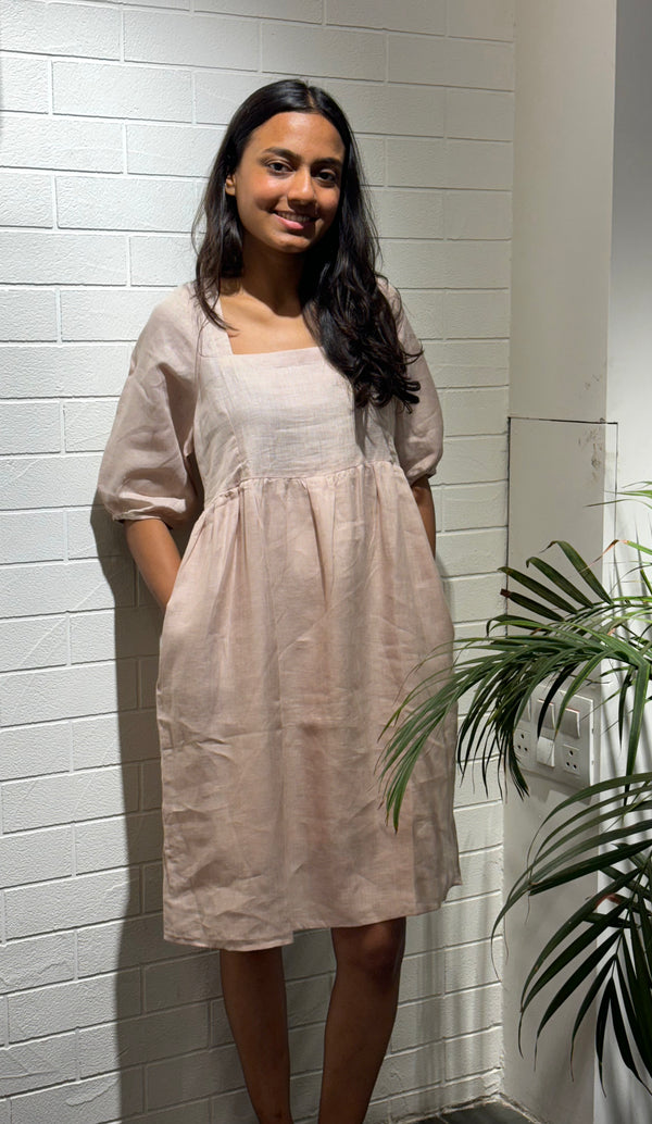 Linen Back Knot Dress - Cashew