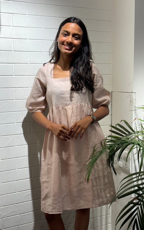 Linen Back Knot Dress - Cashew