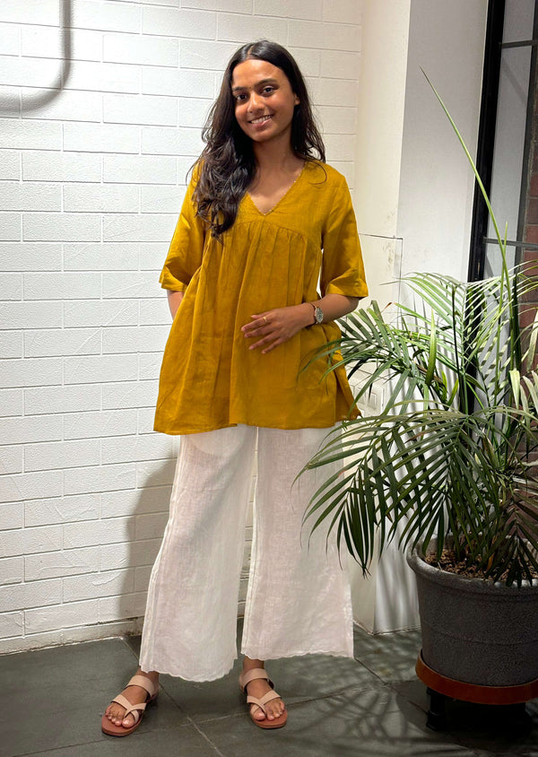 Linen Sabina Top - Mustard