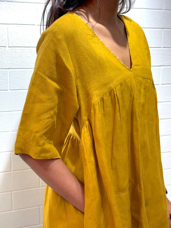 Linen Sabina Top - Mustard