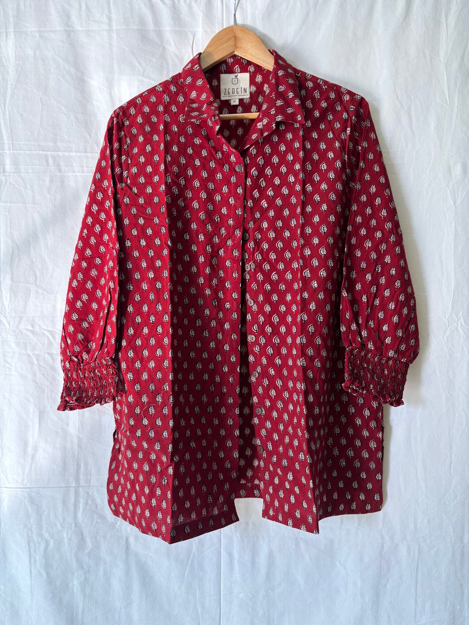 Bobbin Elastic Sleeve Shirt- Red