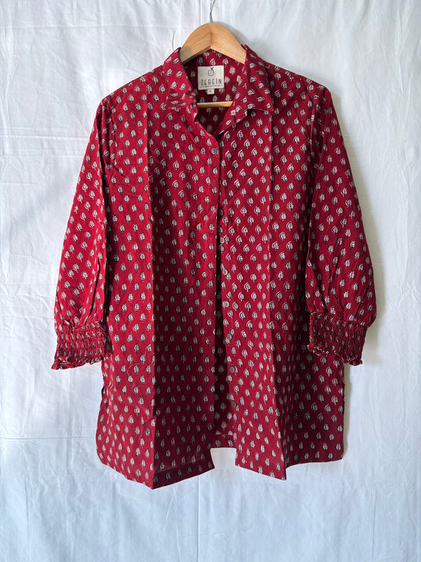 Bobbin Elastic Sleeve Shirt- Red