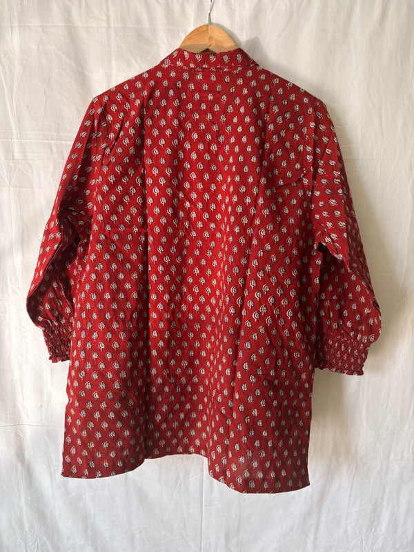 Bobbin Elastic Sleeve Shirt- Red