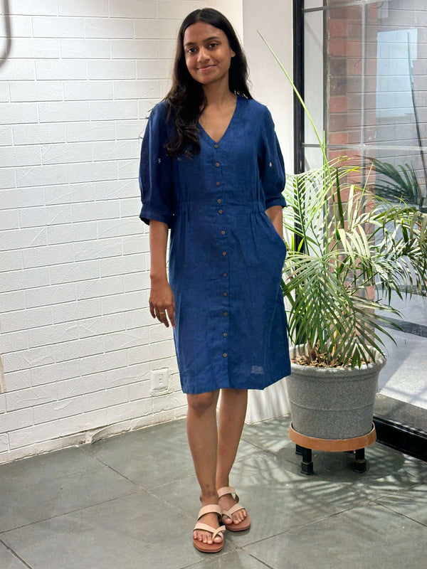 Linen Manjari Dress - Blue