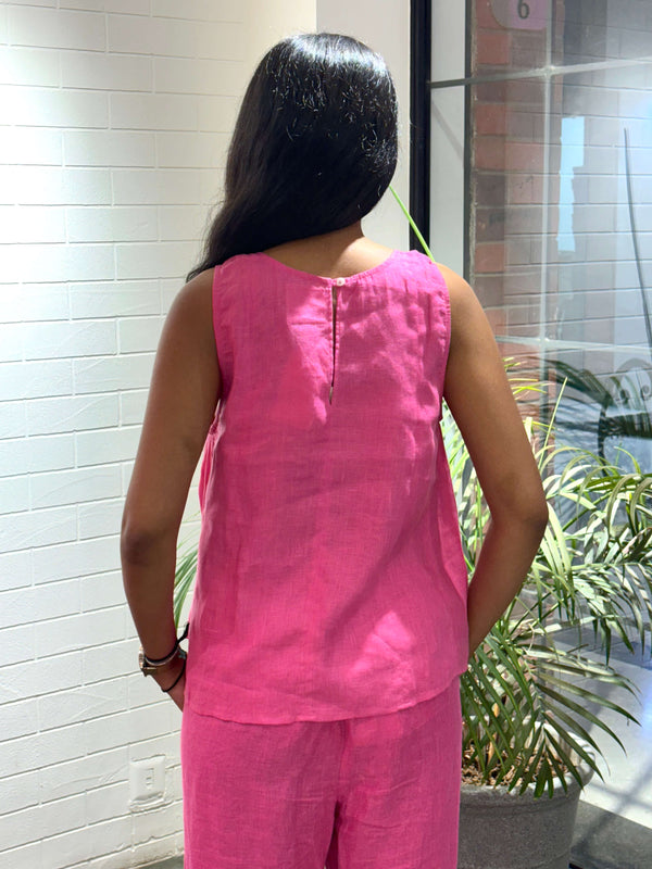 Linen Long Kylie Top - Pink