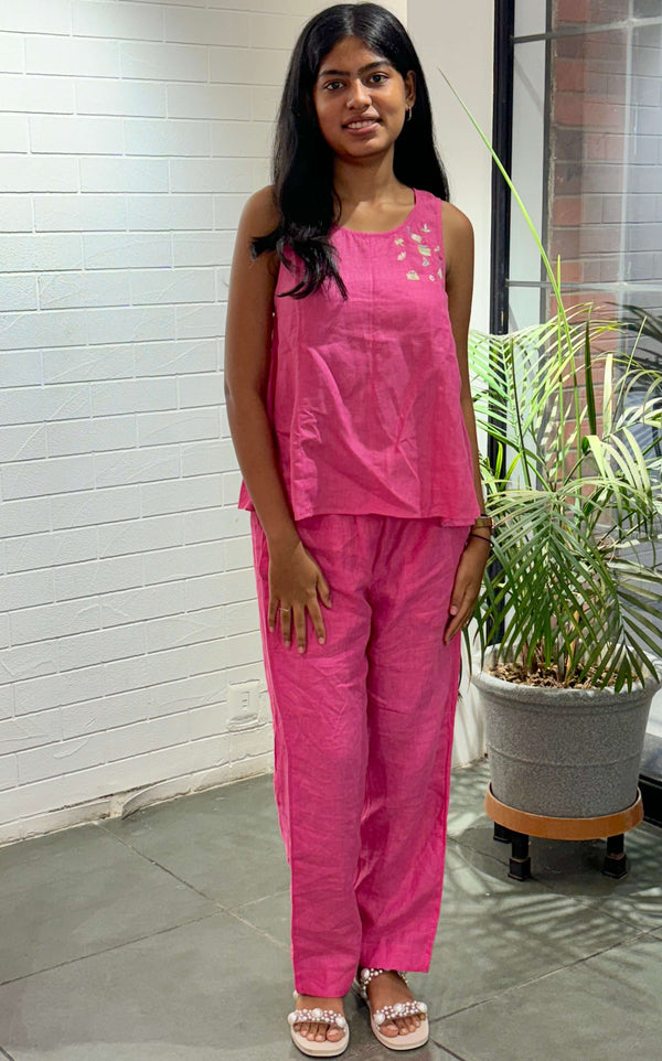 Linen Long Kylie Top - Pink