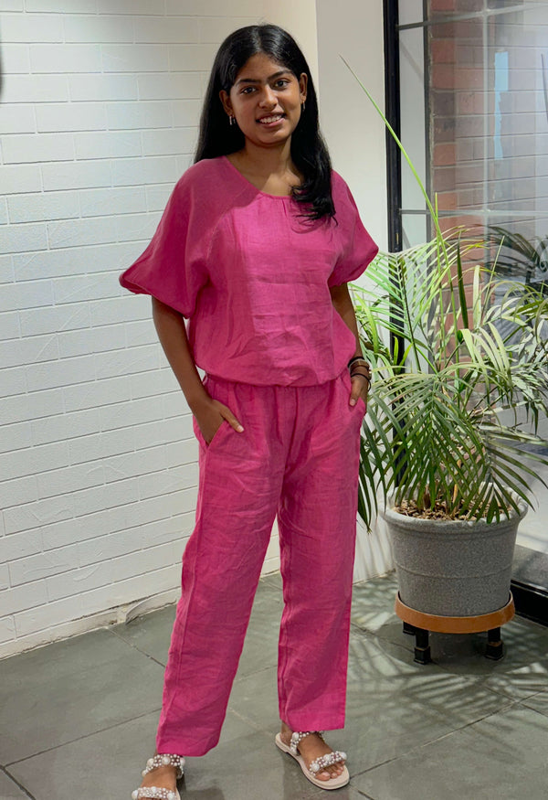 Linen Baggy Top- Pink