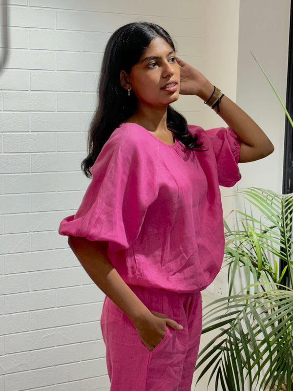 Linen Baggy Top- Pink