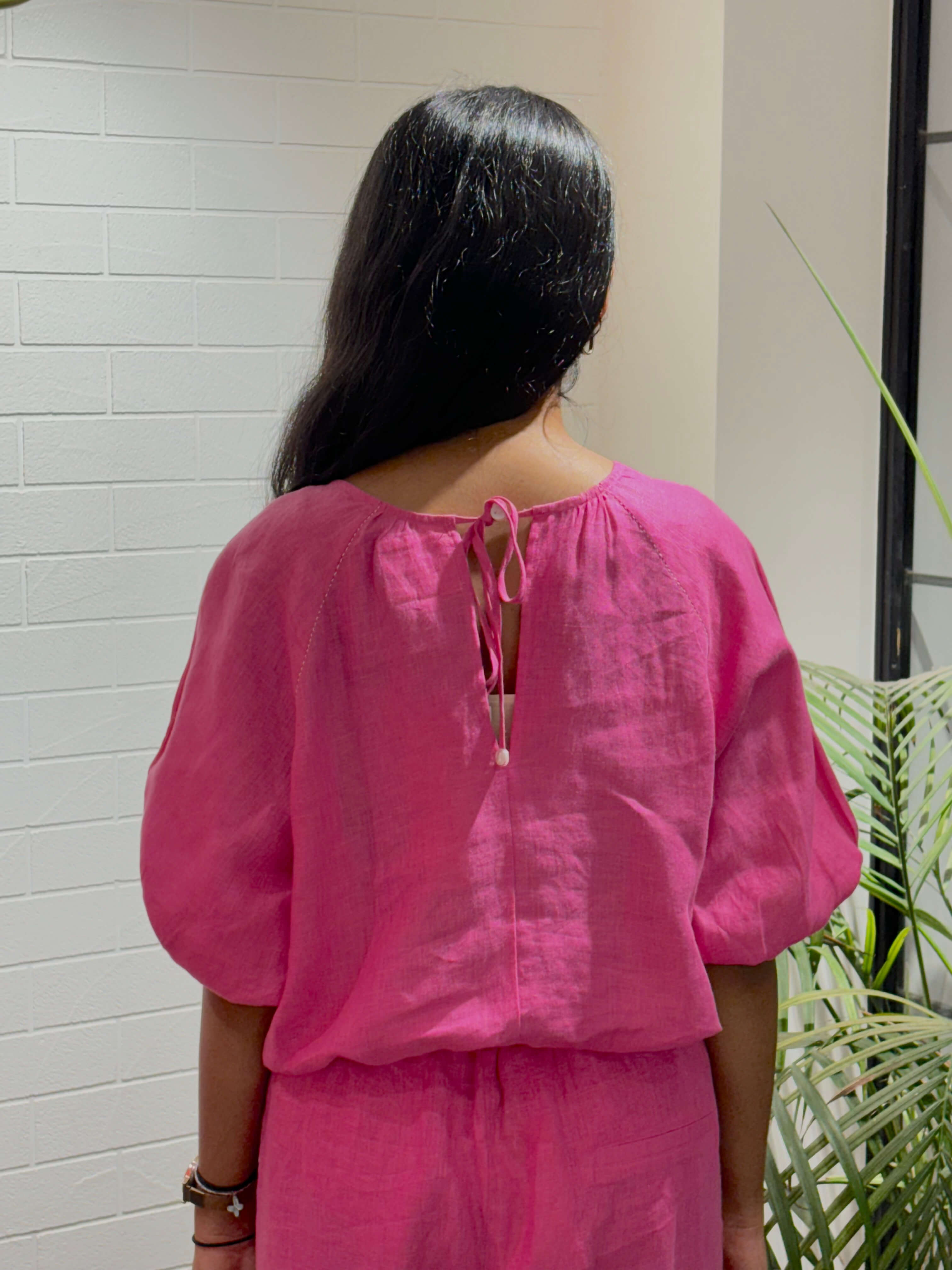 Linen Baggy Top- Pink