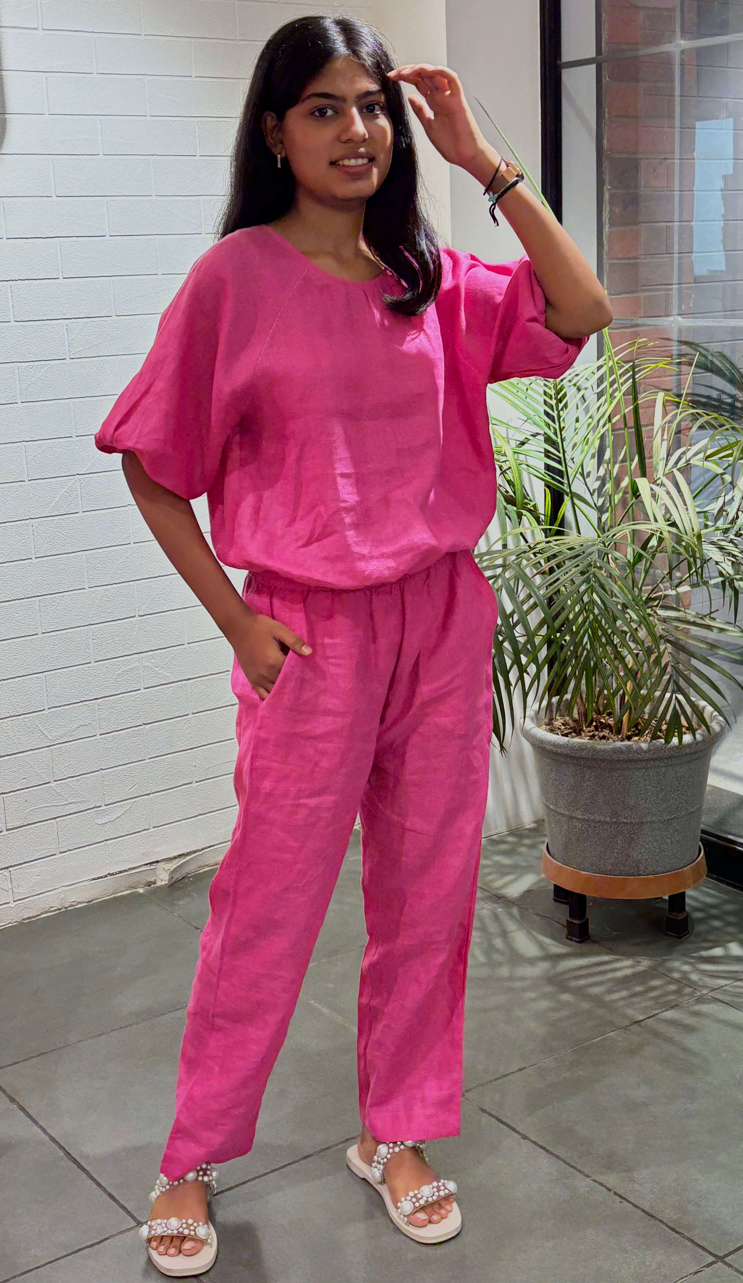 Linen Baggy Top- Pink