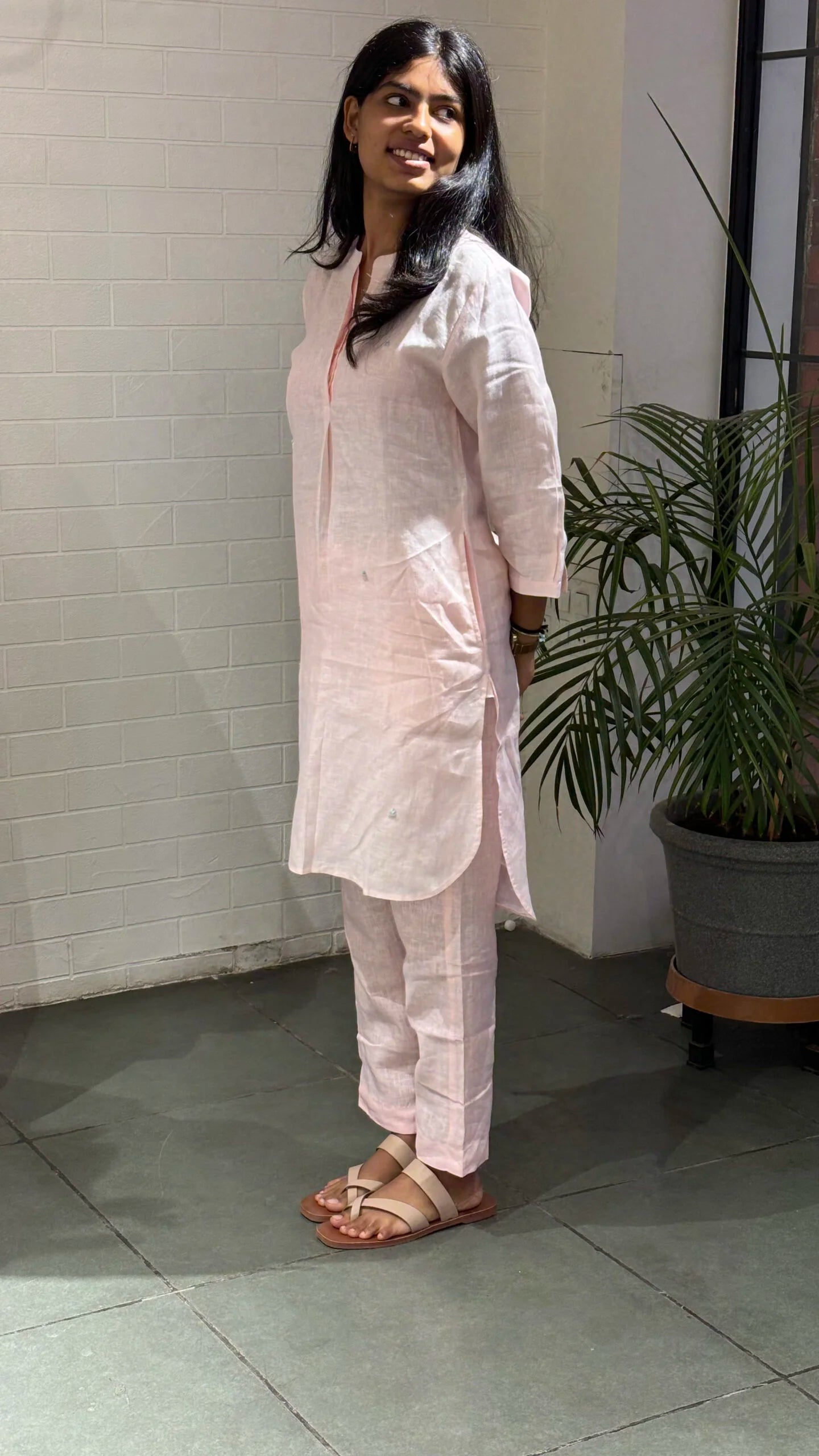 Linen Short Kurta- Powder Pink