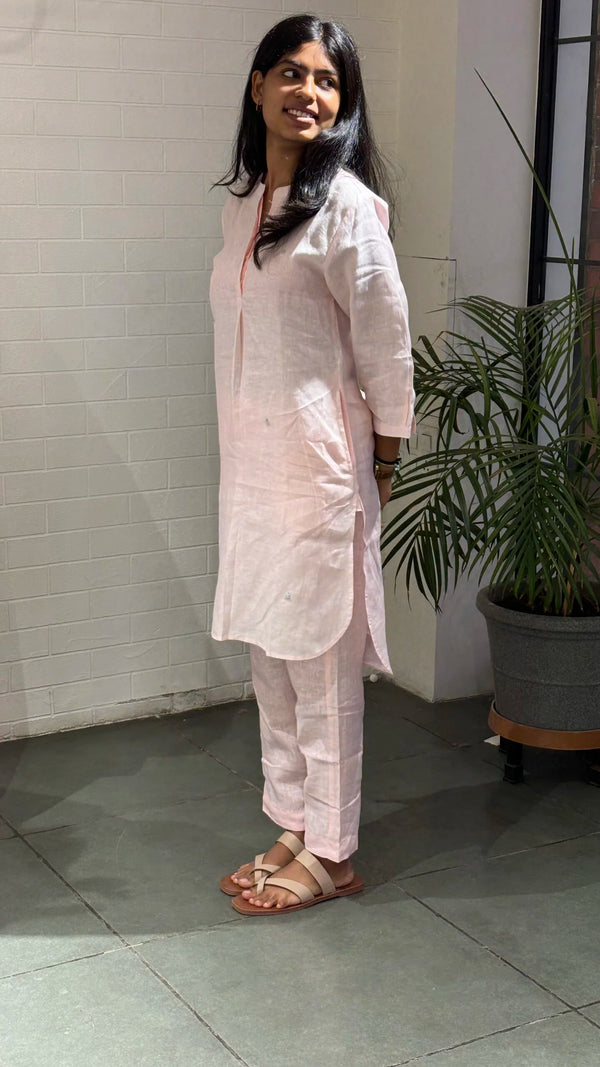 Linen Short Kurta- Powder Pink