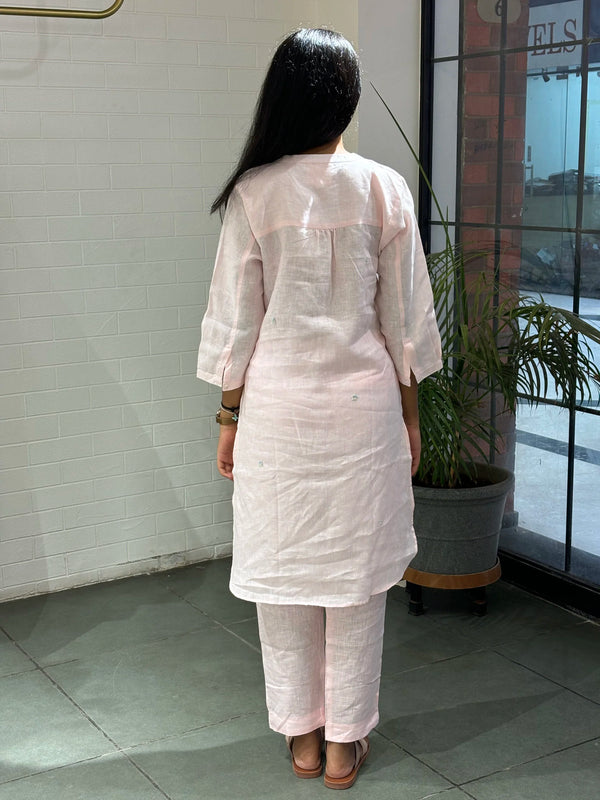 Linen Short Kurta- Powder Pink
