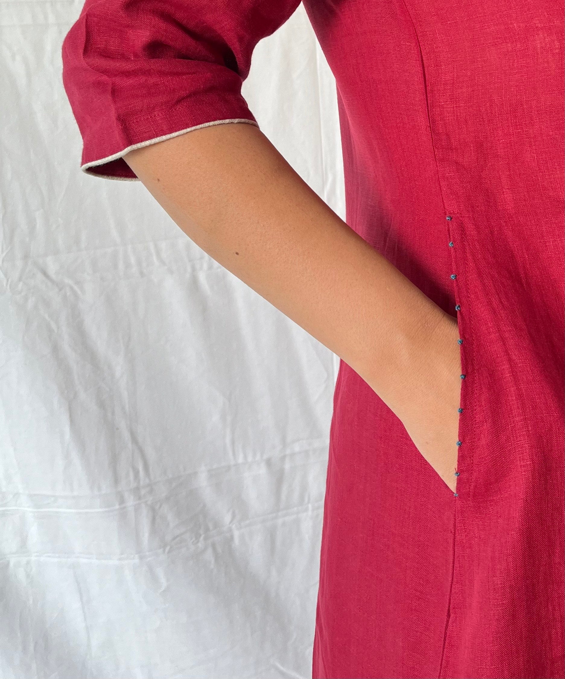Doris Linen Kurta With Pockets - Red