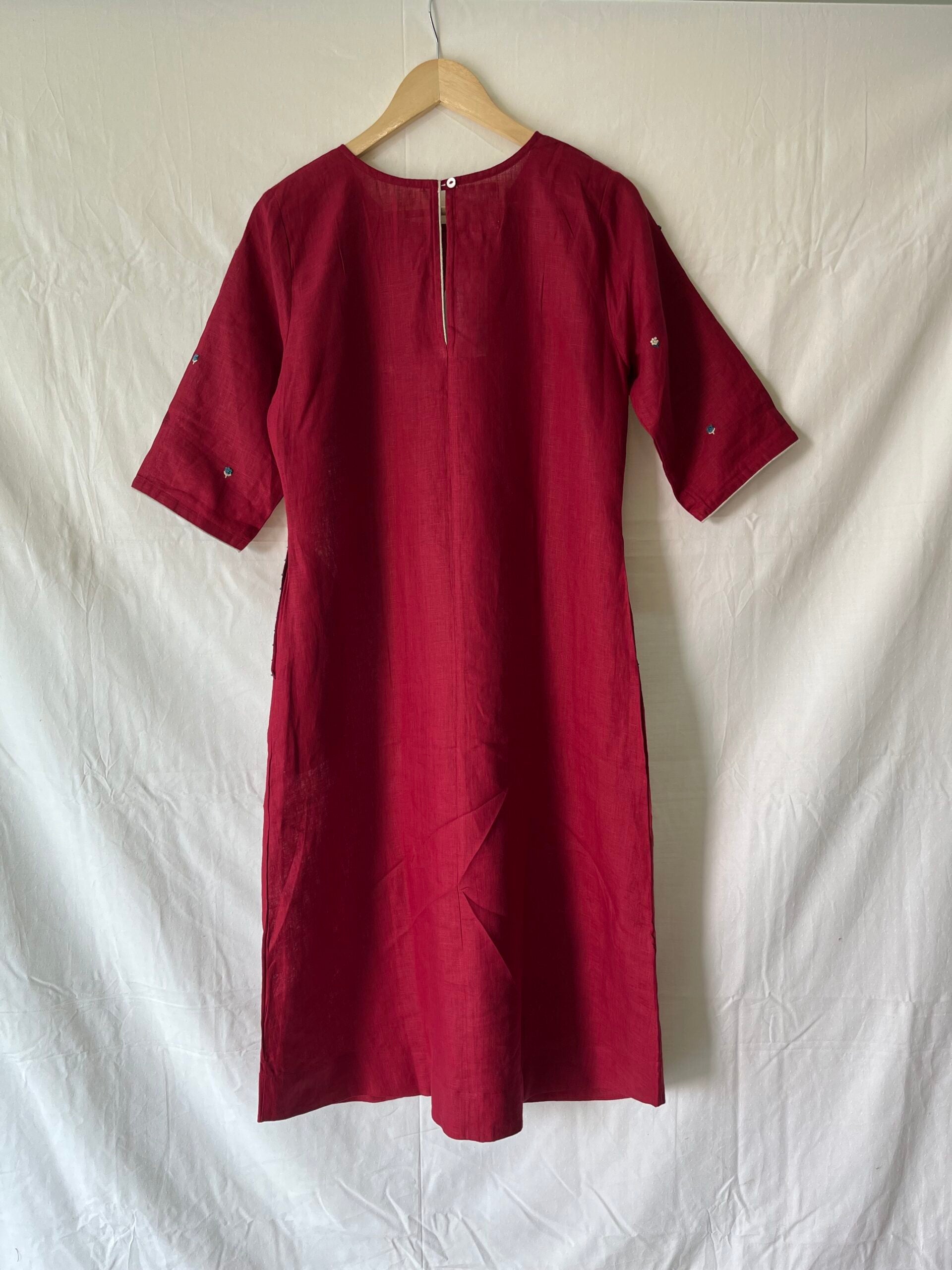 Doris Linen Kurta With Pockets - Red