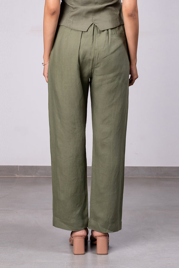 Ivan Linen Zipper Pants – Olive Green