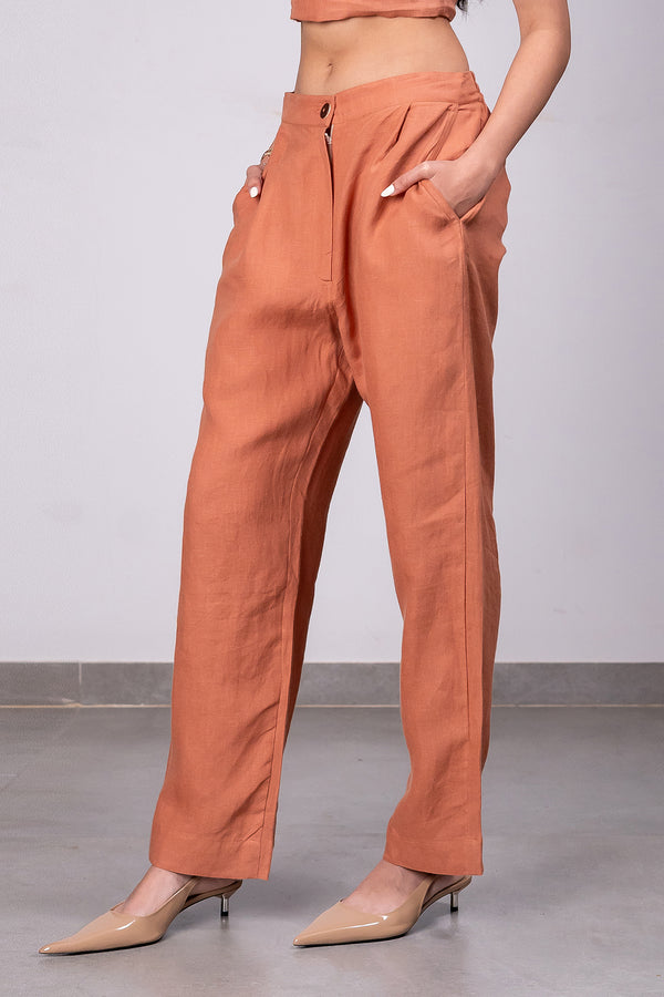 Ivan Linen Zipper Pants – Sand Brown
