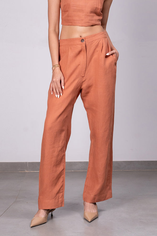 Ivan Linen Zipper Pants – Sand Brown