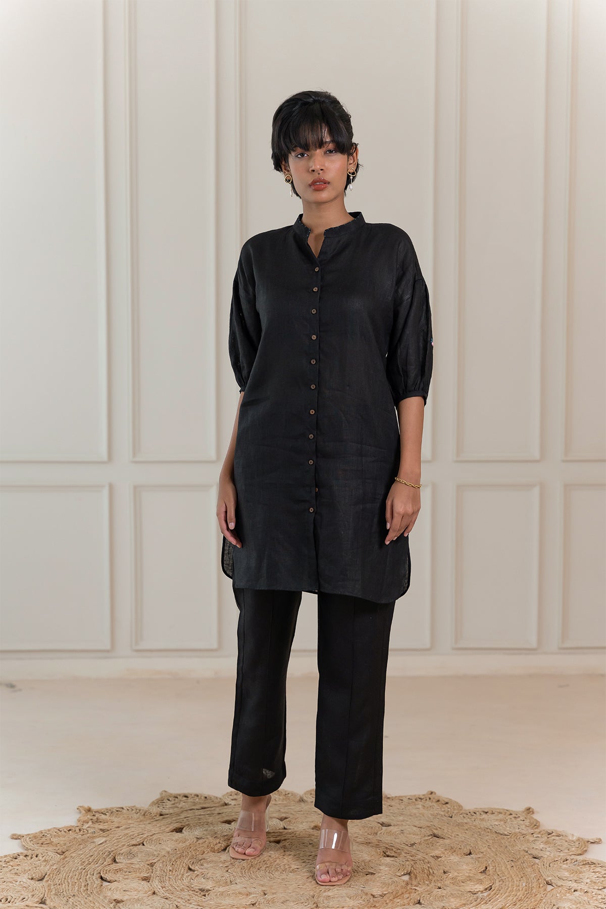Jacky Linen Kurta - Black