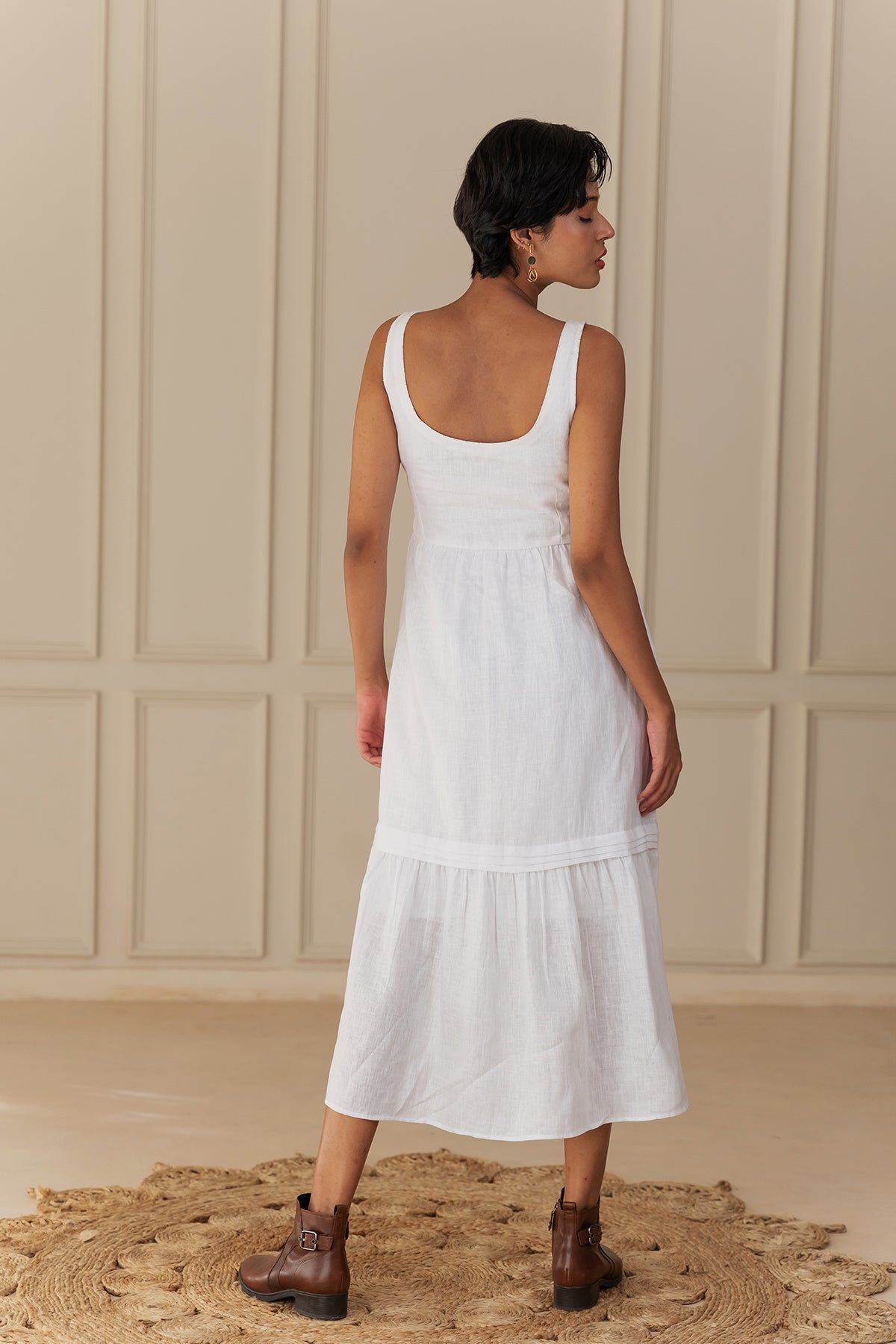 JASELINA LINEN DRESS - White
