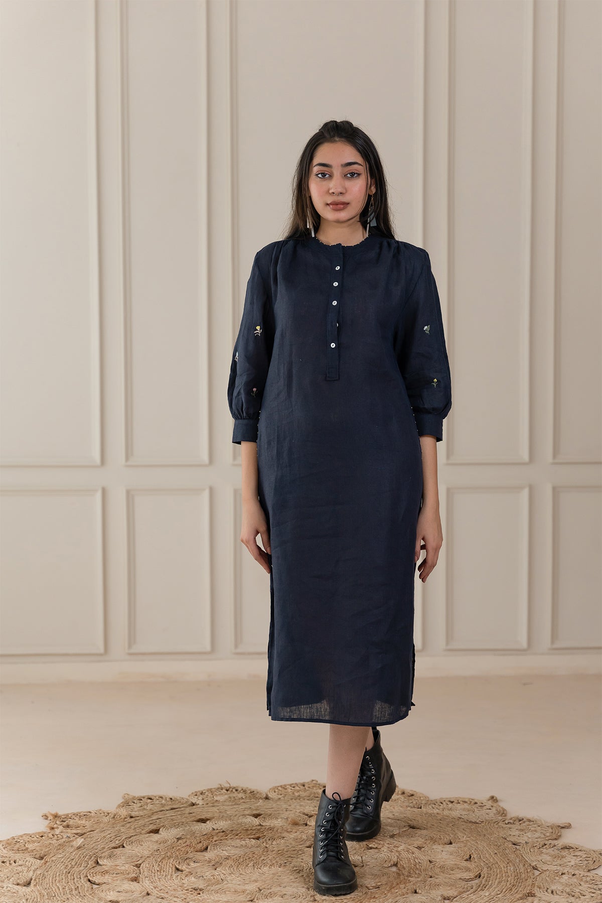 JULIETTE LINEN DRESS - Blue