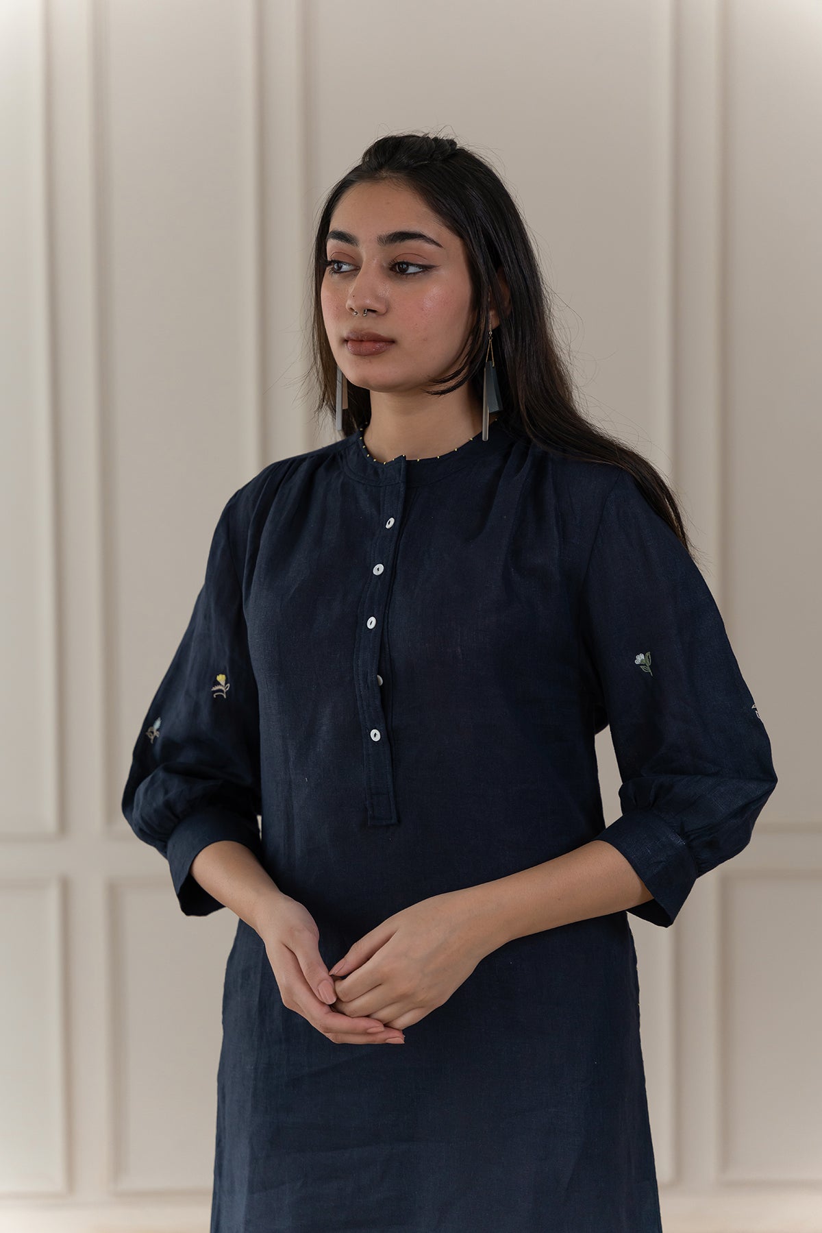 JULIETTE LINEN DRESS - Blue