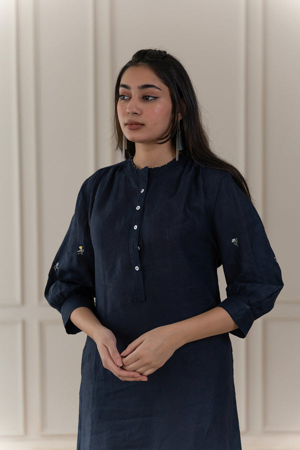 JULIETTE LINEN DRESS - Blue