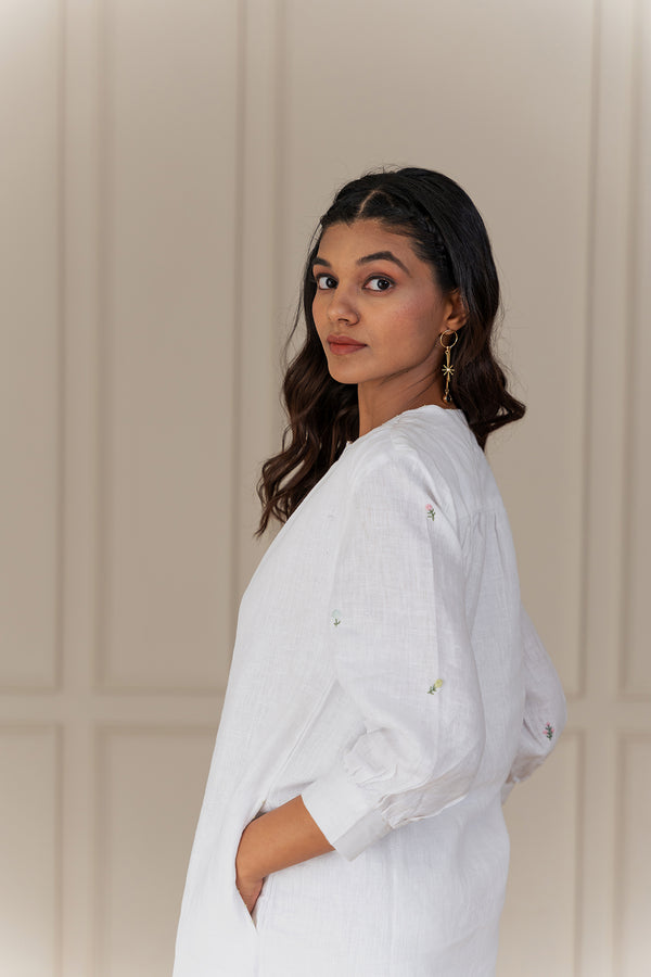 JULIETTE LINEN DRESS - White
