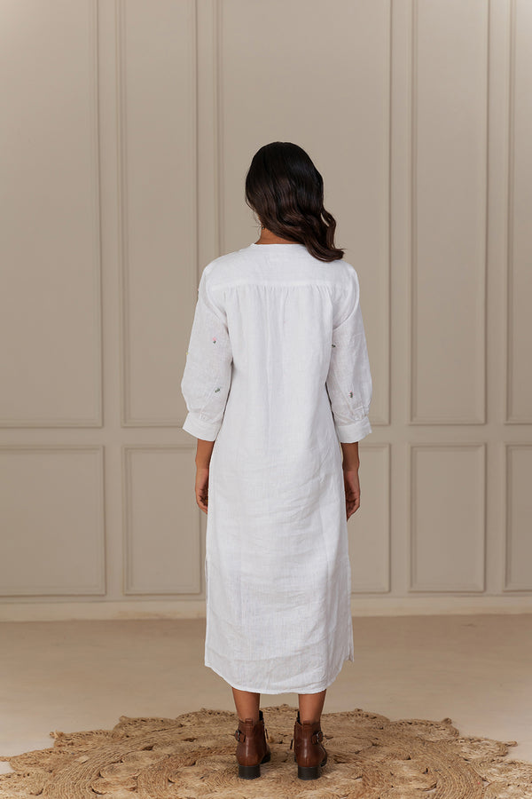 JULIETTE LINEN DRESS - White