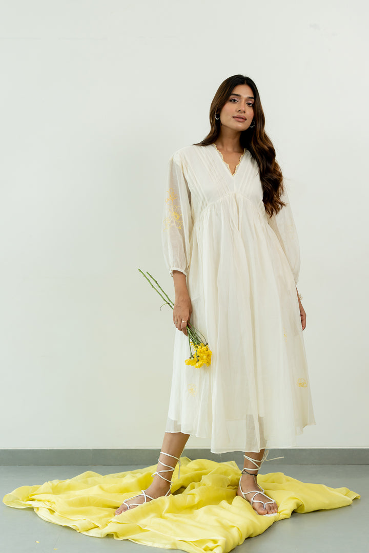Juhi Chanderi Dress- Ivory White