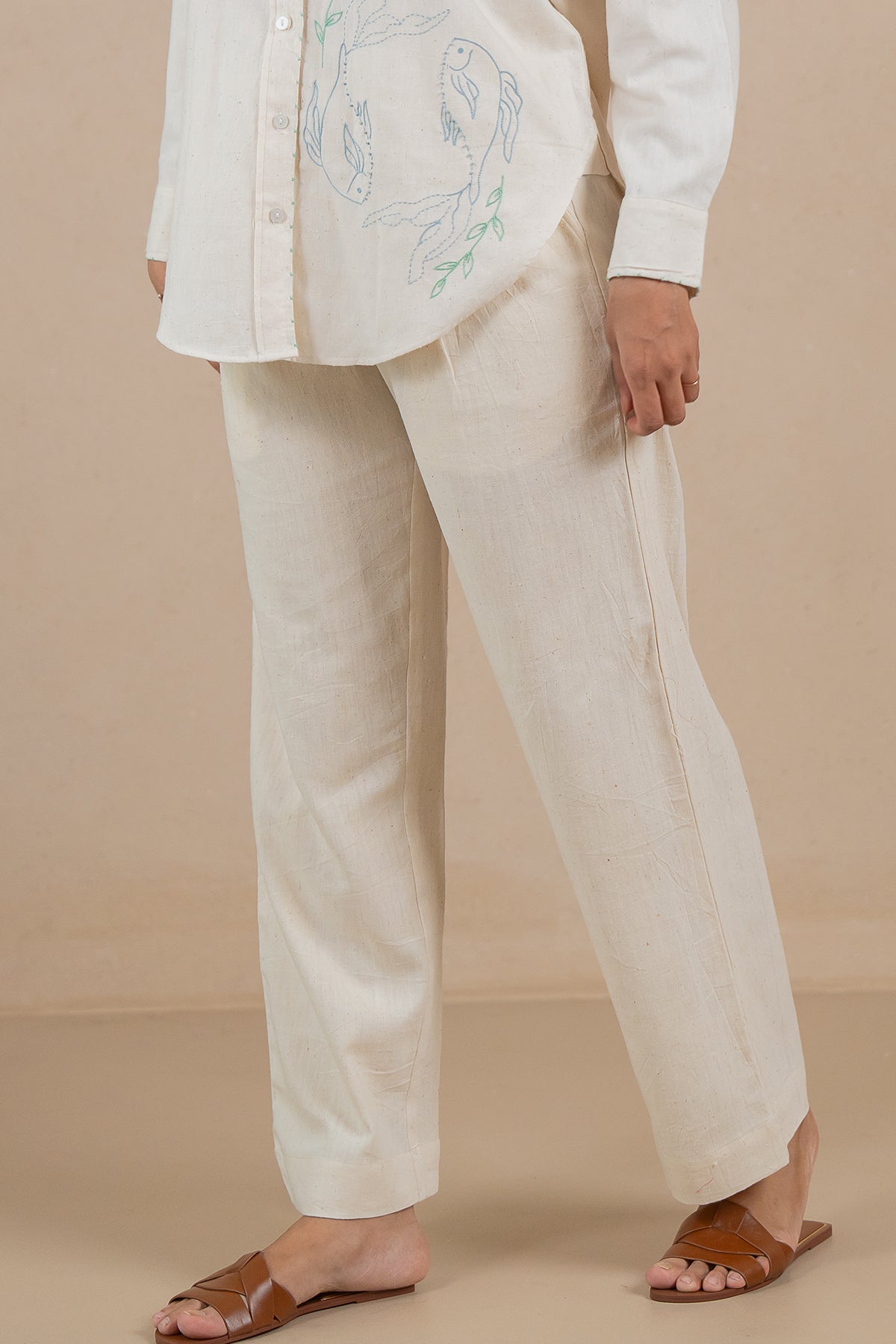 Kala Cotton Zipper Pants - Off-white