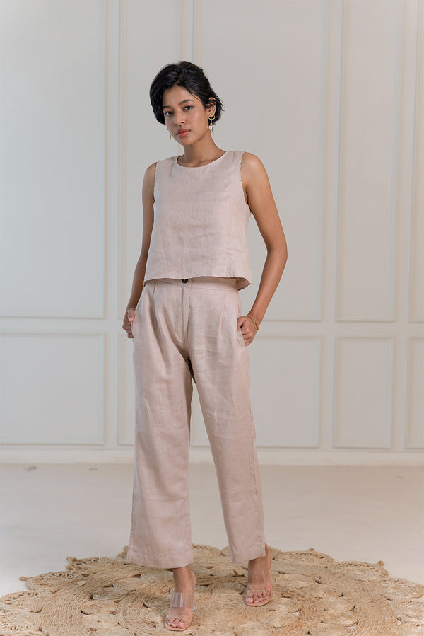 KYLIE LINEN TOP - Beige