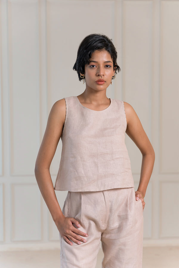 KYLIE LINEN TOP - Beige