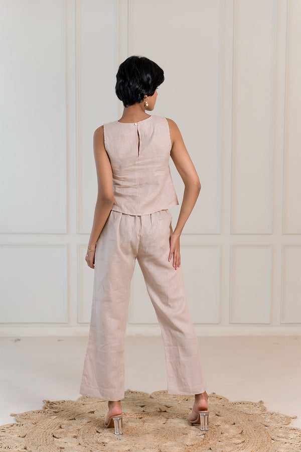KYLIE LINEN TOP - Beige