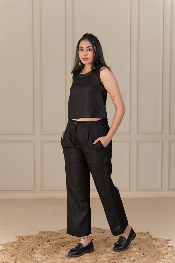 KYLIE LINEN TOP - Black