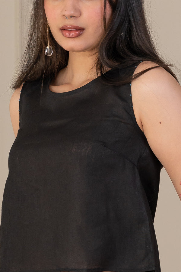 KYLIE LINEN TOP - Black