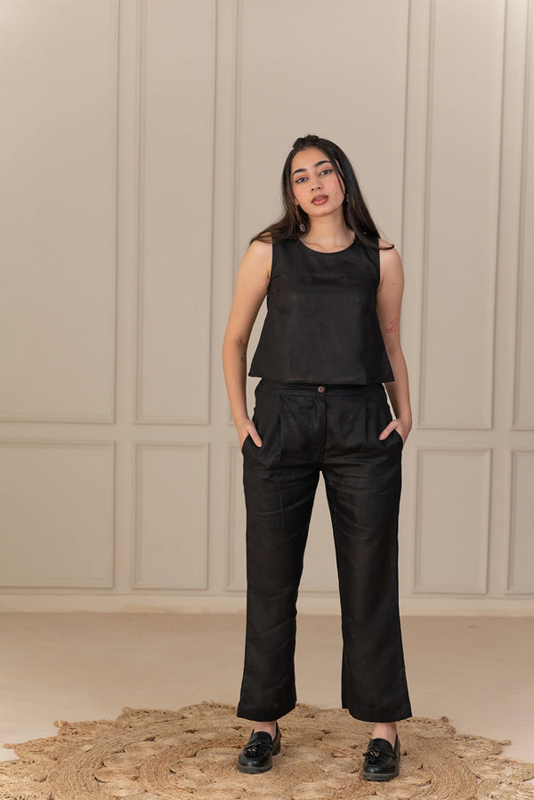 KYLIE LINEN TOP - Black