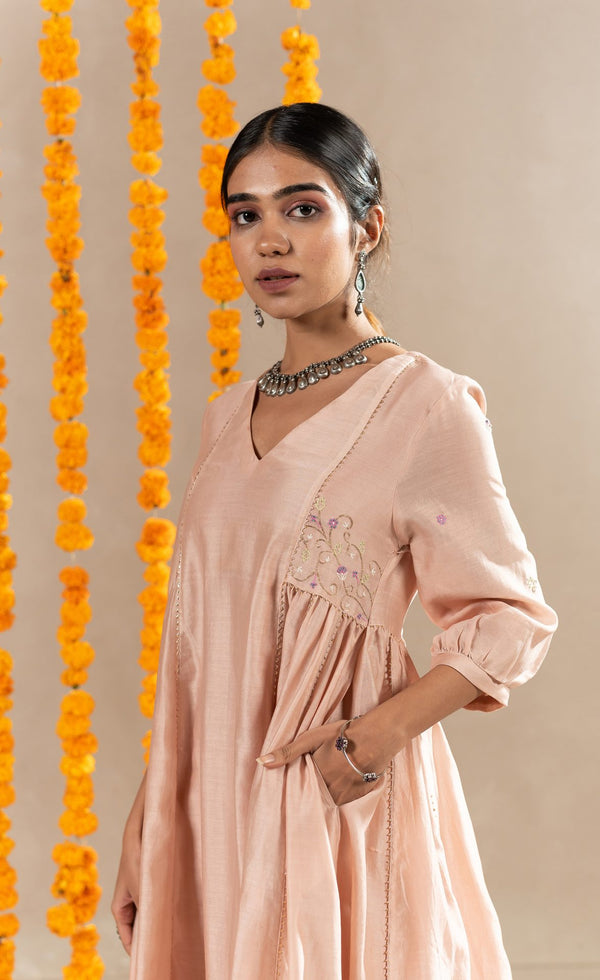 Kajri Side Kali Kurta With Pants - Biscuit Beige