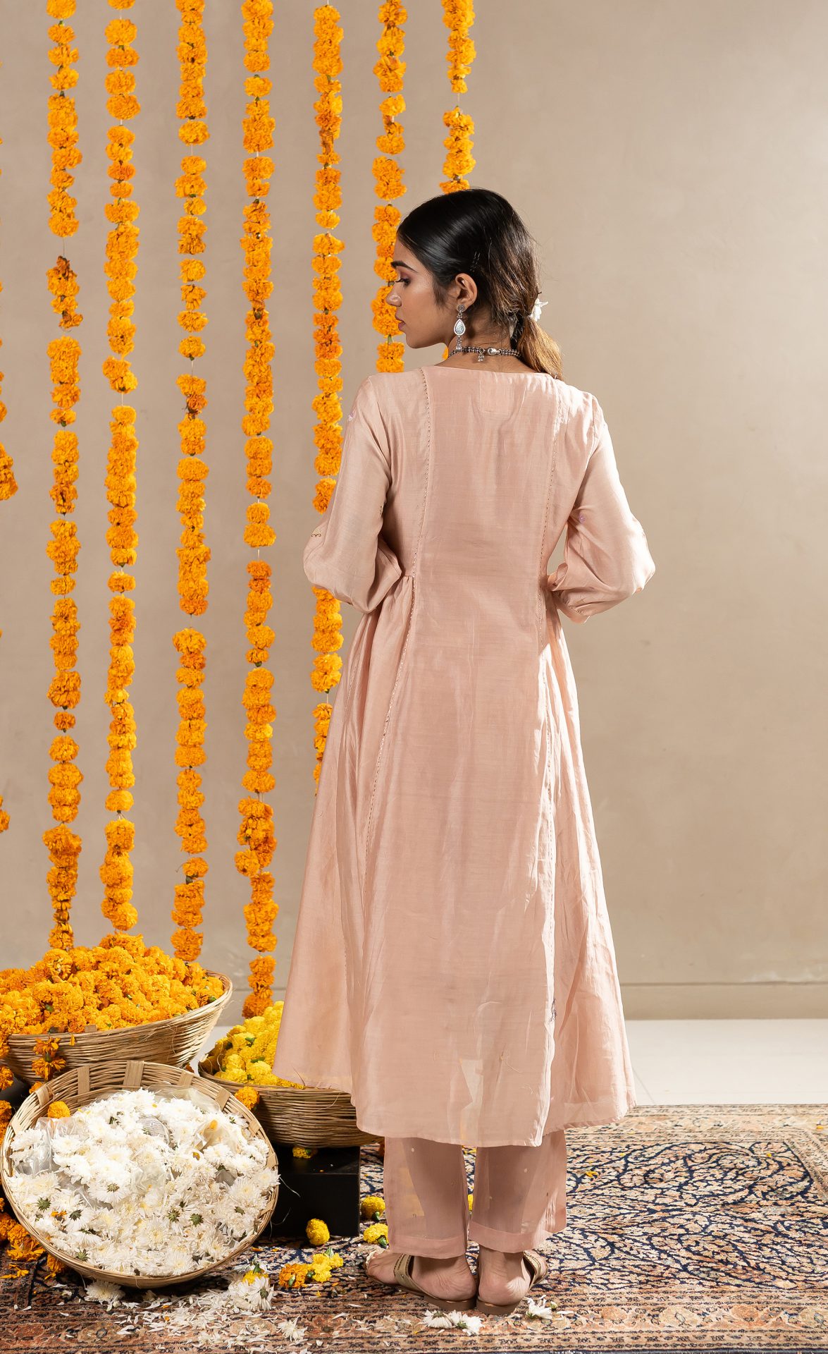 Kajri Side Kali Kurta With Pants - Biscuit Beige