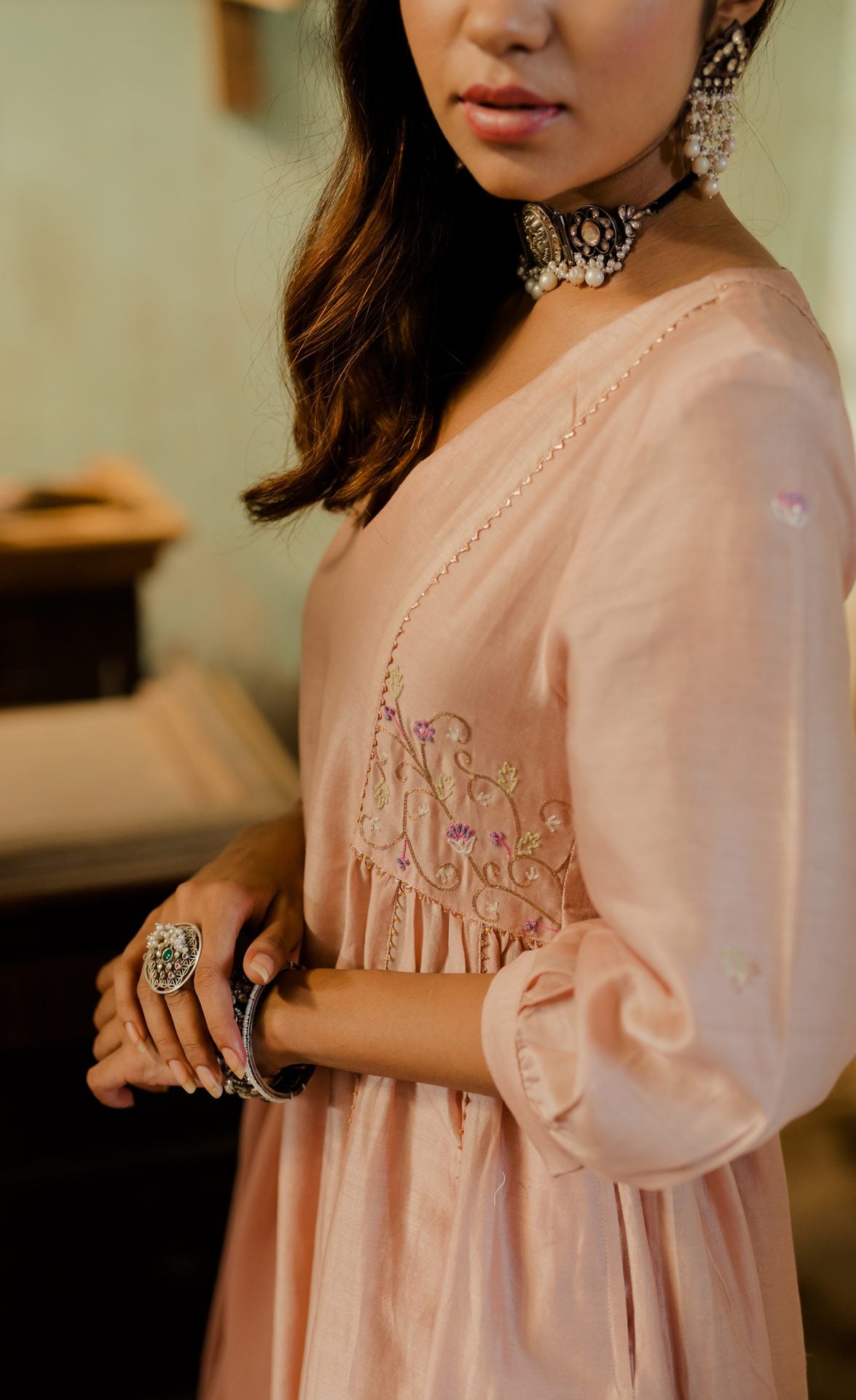 Kajri Side Kali Kurta With Pants - Biscuit Beige