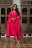 Khadi Moti Chanderi Silk Empire Gather Flair Kurta with Pants  - Pink