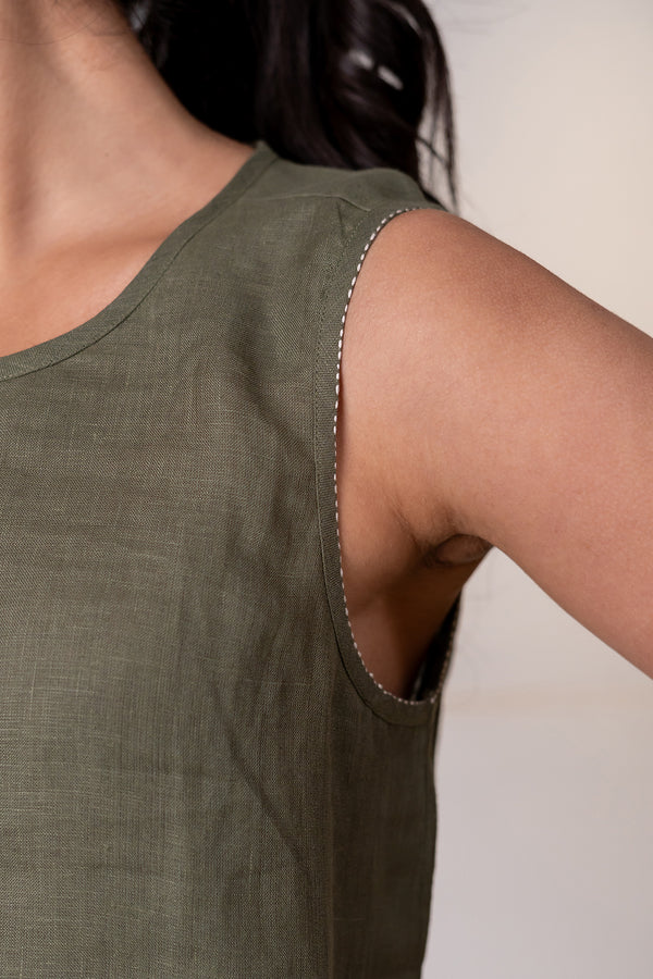 Kylie Linen Top- Olive Green