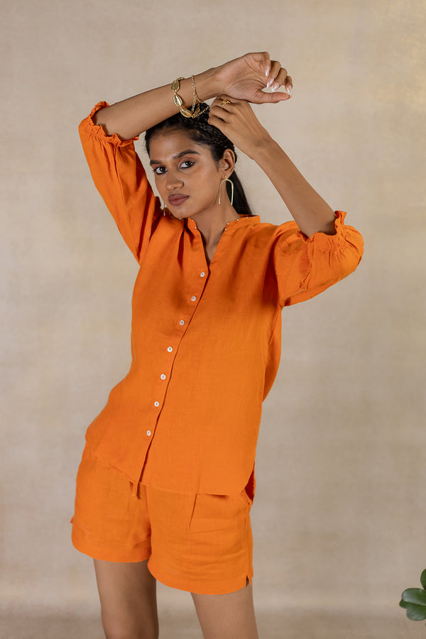 Linen Drawstring Shorts- Orange Shorts