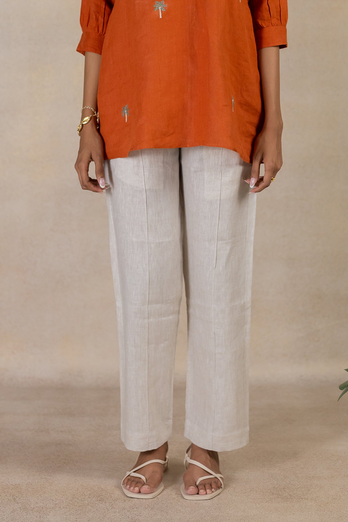 Linen Pin Tucks Pants  - Ecru