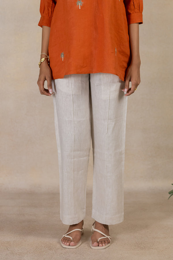 Linen Pin Tucks Pants  - Ecru