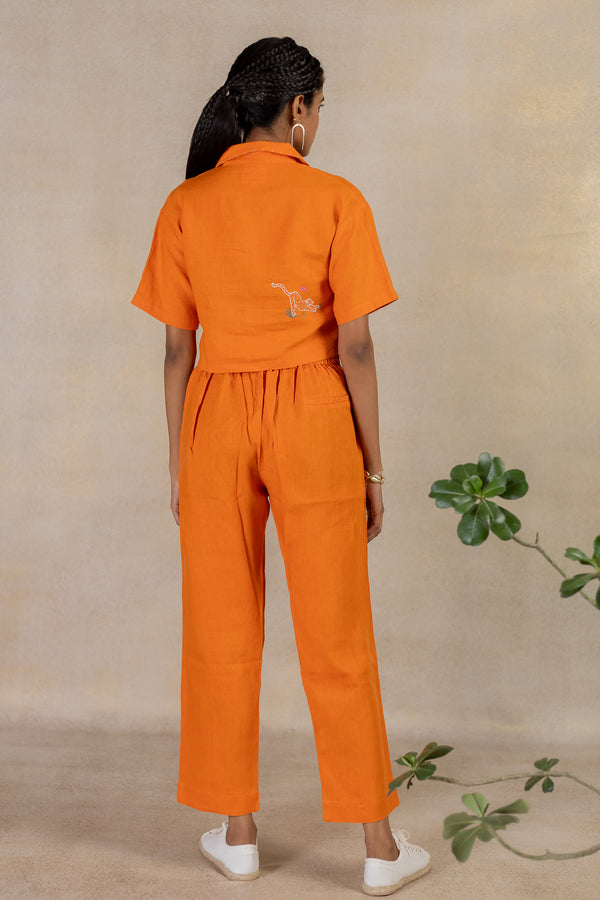Linen Pin Tucks Pants - Orange Soda