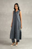 Laura Linen Half Placket Long dress and Pant set with Pockets - Charcoal grey